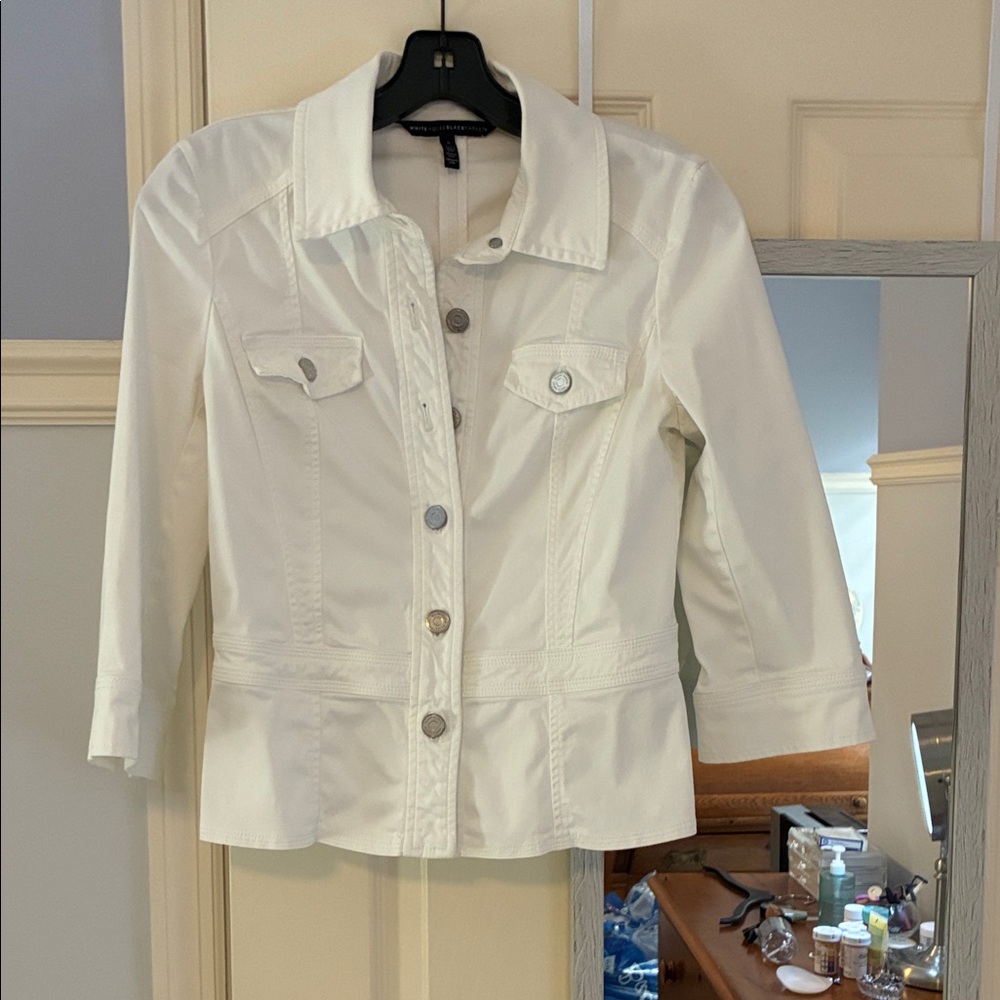 White House Black Market White Button-Front Jean Jacket